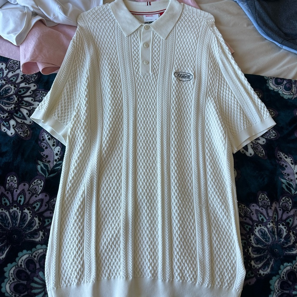 Men’s XL New Vintage Style Wilson Textured Cream Polo Shirt